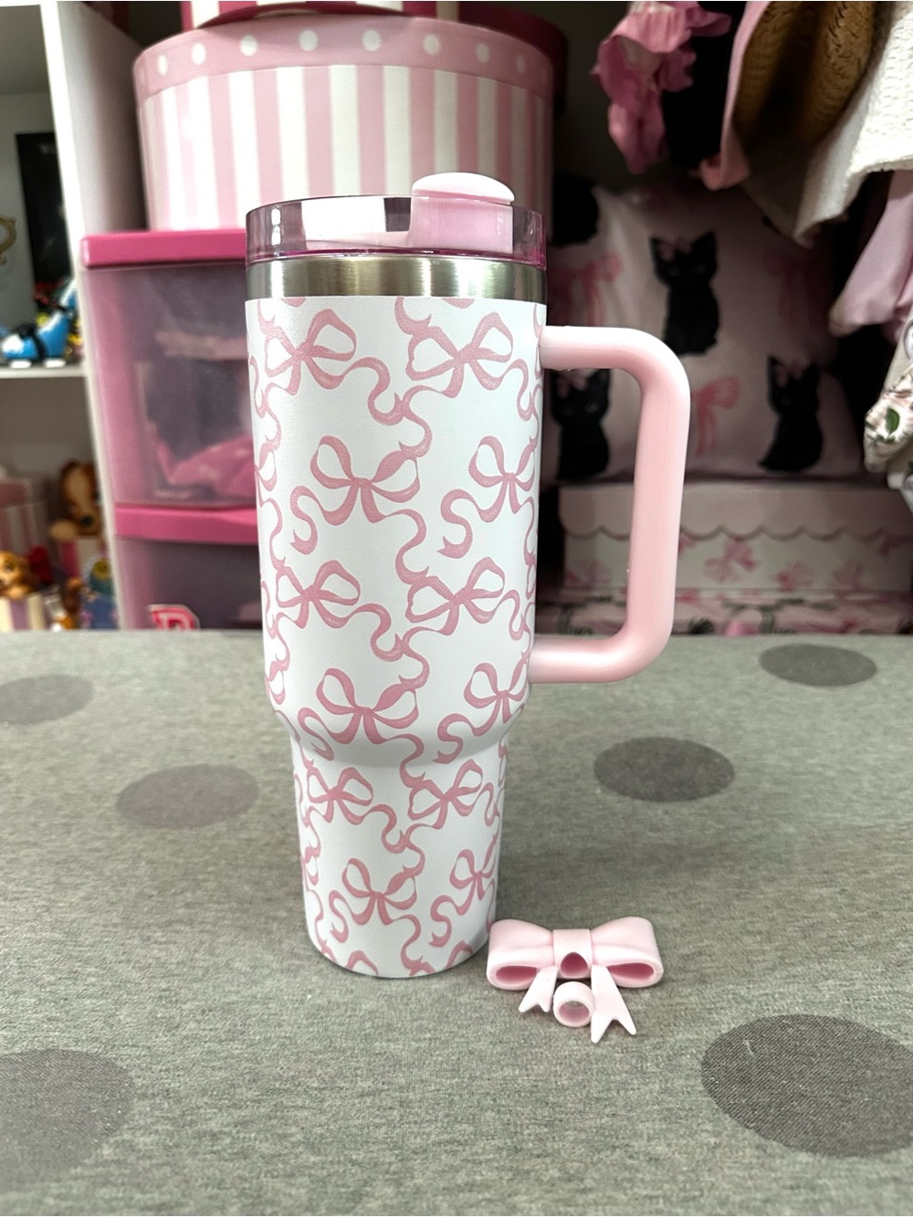 Hi Peach Layne White & Pink Coquette Bow Tumbler 40 oz